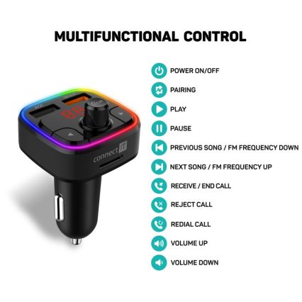 CONNECT IT CCC-9090-BK - LED RGB FM-autozender met handsfreefunctie zwart