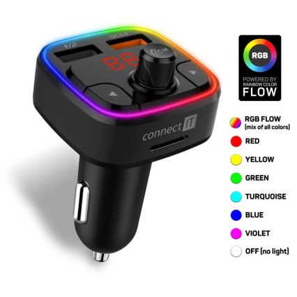 CONNECT IT CCC-9090-BK - LED RGB FM-autozender met handsfreefunctie zwart