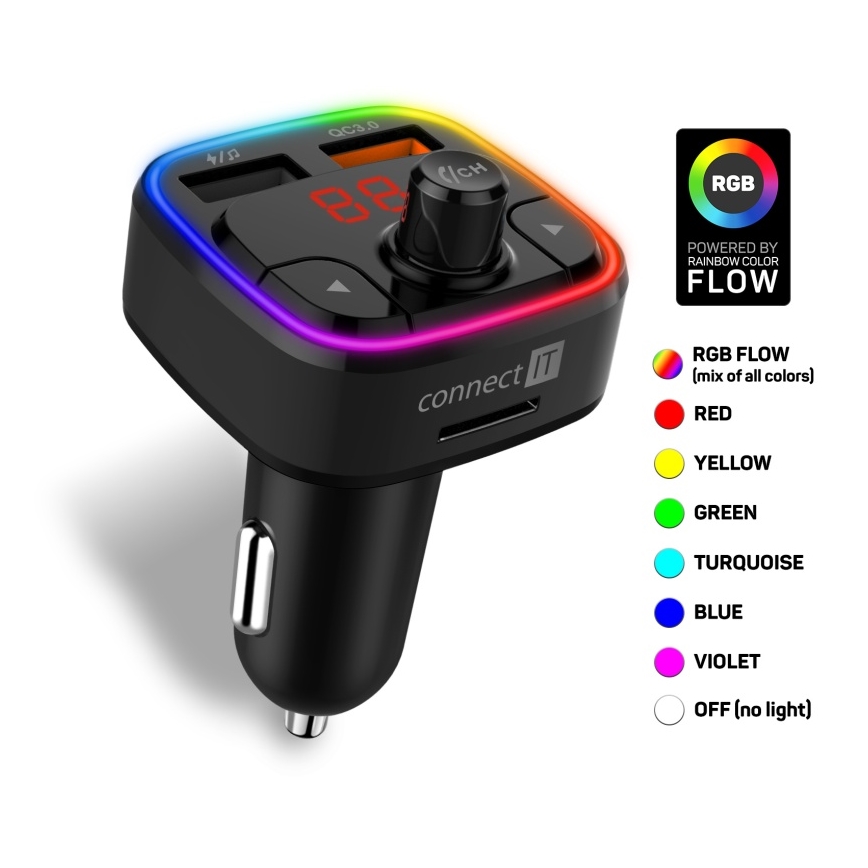 CONNECT IT CCC-9090-BK - LED RGB FM-autozender met handsfreefunctie zwart