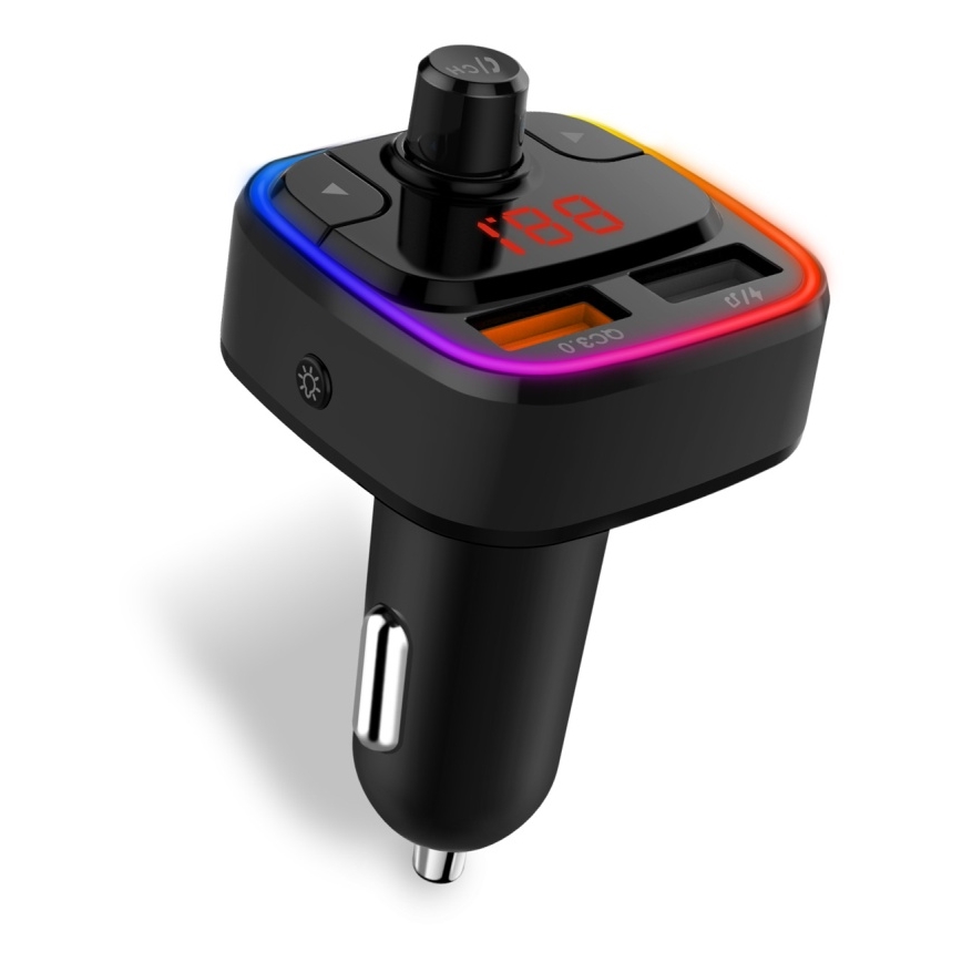 CONNECT IT CCC-9090-BK - LED RGB FM-autozender met handsfreefunctie zwart