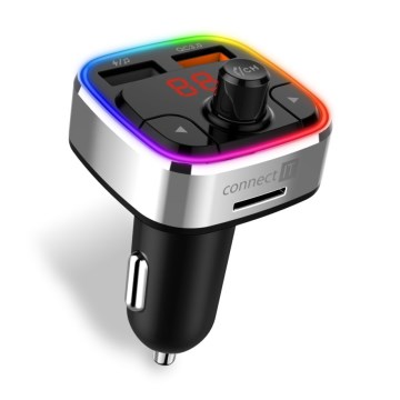 CONNECT IT CCC-9090-SL - LED RGB FM-autozender met handsfreefunctie zwart/zilver