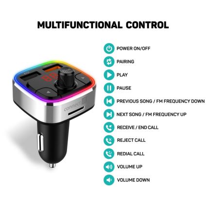 CONNECT IT CCC-9090-SL - LED RGB FM-autozender met handsfreefunctie zwart/zilver