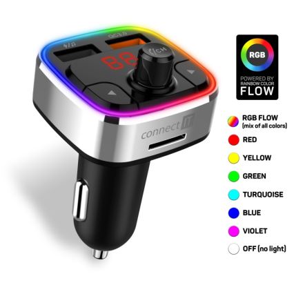 CONNECT IT CCC-9090-SL - LED RGB FM-autozender met handsfreefunctie zwart/zilver