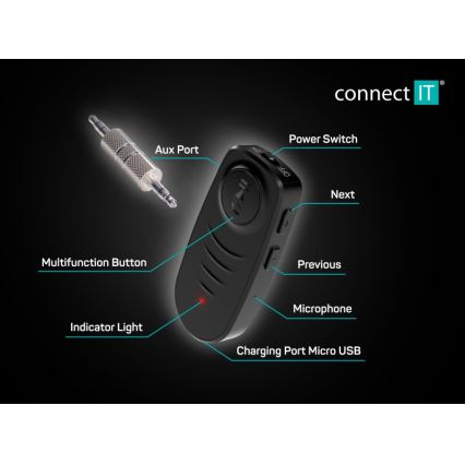 CONNECT IT CFF-4050-BK - Bluetooth audio ontvanger AUX 110 mAh