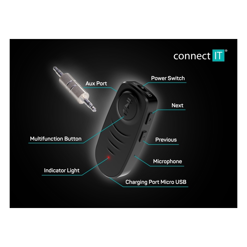 CONNECT IT CFF-4050-BK - Bluetooth audio ontvanger AUX 110 mAh