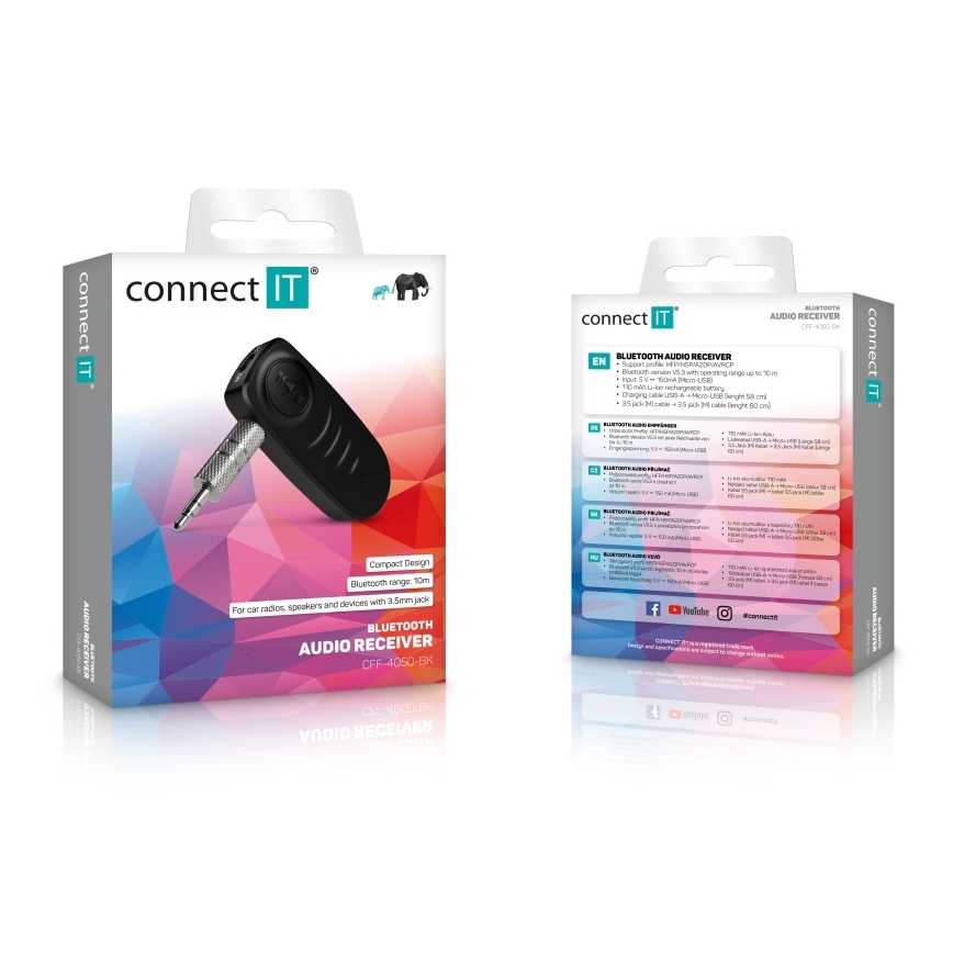CONNECT IT CFF-4050-BK - Bluetooth audio ontvanger AUX 110 mAh