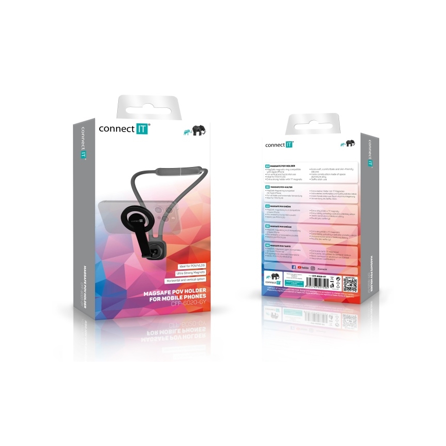 CONNECT IT CFF-6020-GY - Flexibele magnetische MagSafe-telefoonhouder voor om de nek