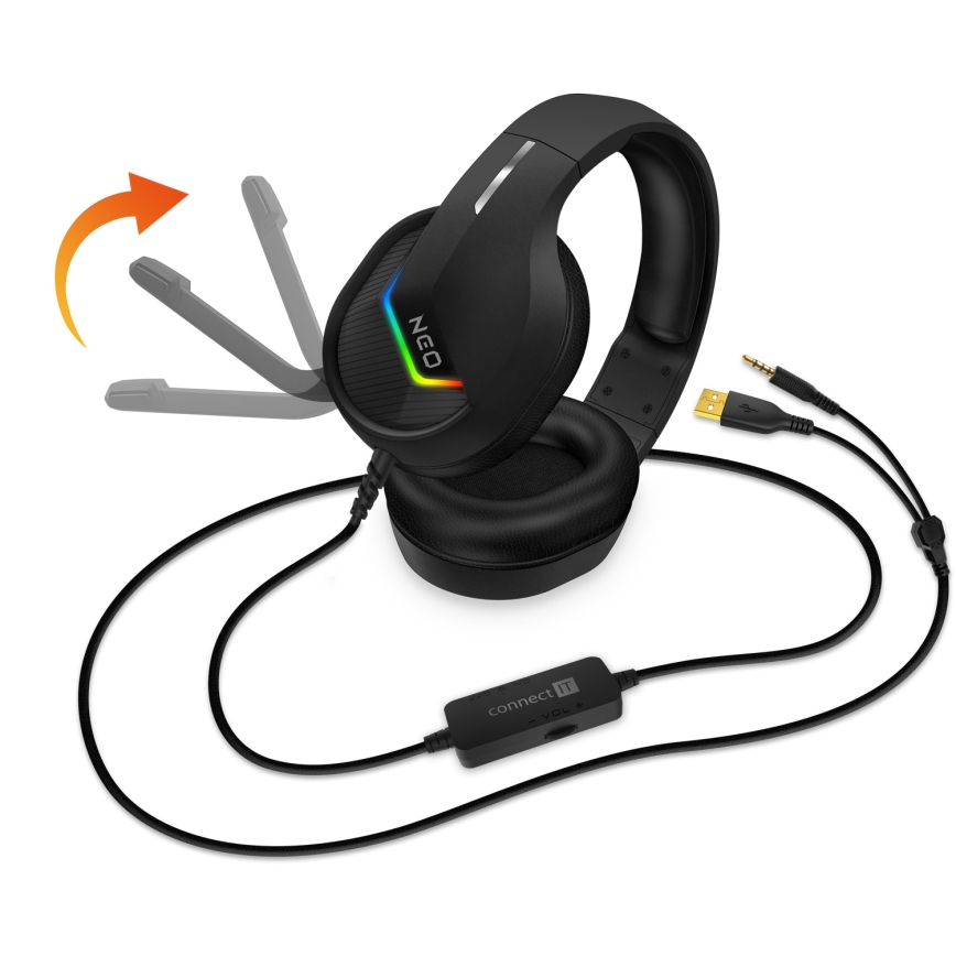 CONNECT IT CHP-3595-BK - LED RGB Bedrade gaming-koptelefoons met een microfoon zwart
