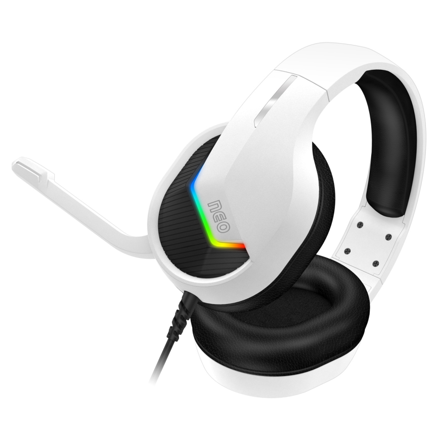 CONNECT IT CHP-3595-WH - LED RGB Bedrade gaming-koptelefoons met een microfoon wit/zwart