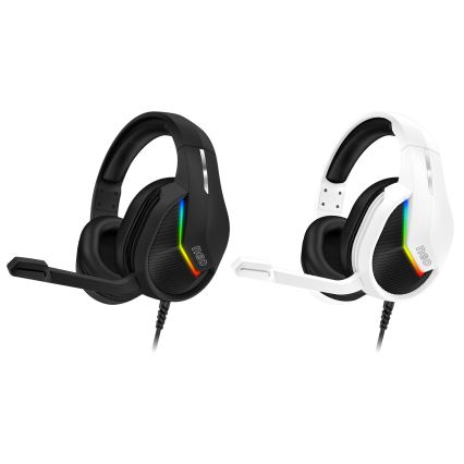 CONNECT IT CHP-3595-WH - LED RGB Bedrade gaming-koptelefoons met een microfoon wit/zwart