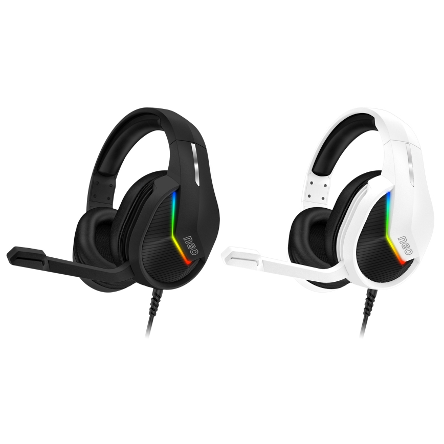 CONNECT IT CHP-3595-WH - LED RGB Bedrade gaming-koptelefoons met een microfoon wit/zwart