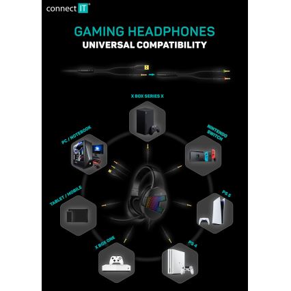 CONNECT IT CHP-3595-WH - LED RGB Bedrade gaming-koptelefoons met een microfoon wit/zwart
