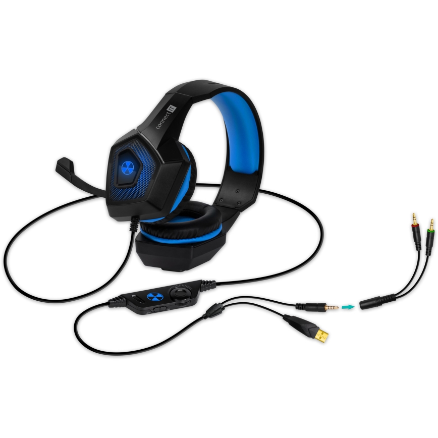 CONNECT IT CHP-5500-BL - LED Bedrade gaming-koptelefoons met een microfoon zwart/blauw