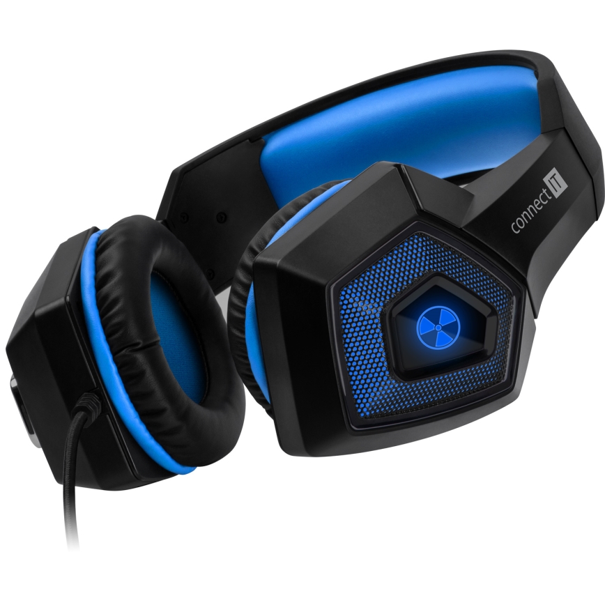 CONNECT IT CHP-5500-BL - LED Bedrade gaming-koptelefoons met een microfoon zwart/blauw