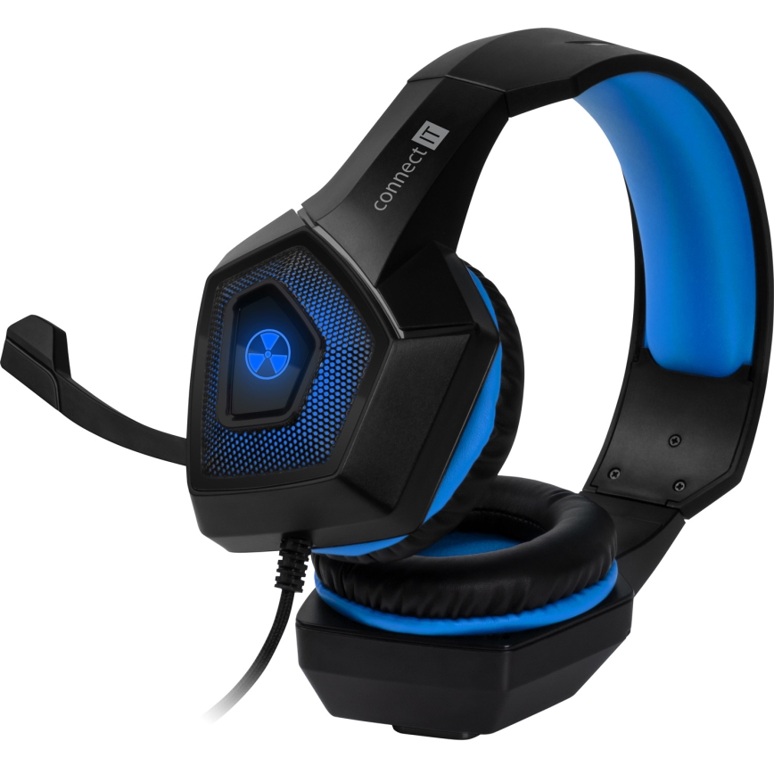 CONNECT IT CHP-5500-BL - LED Bedrade gaming-koptelefoons met een microfoon zwart/blauw