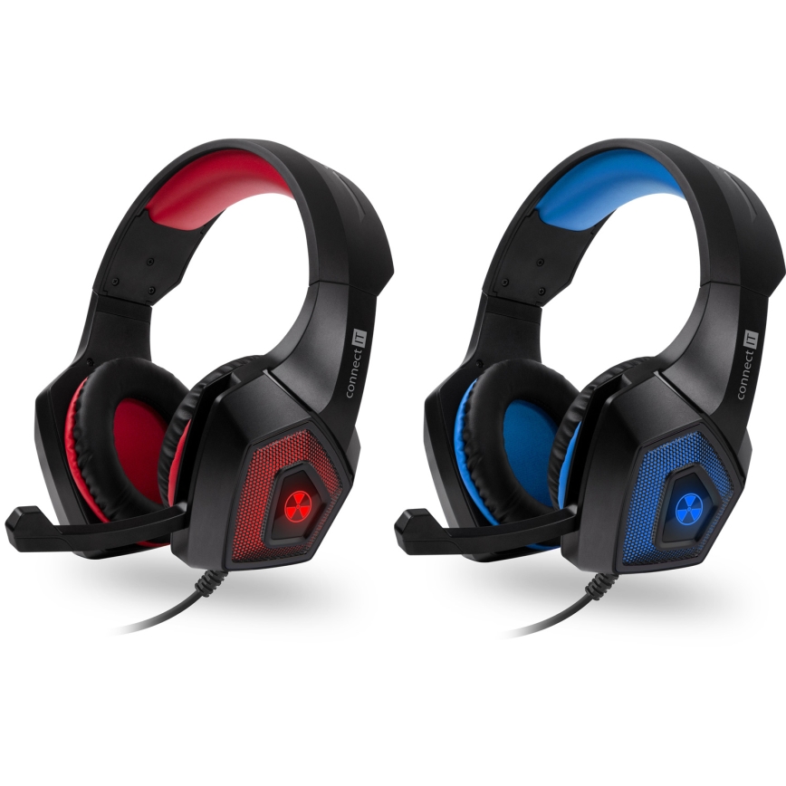 CONNECT IT CHP-5500-BL - LED Bedrade gaming-koptelefoons met een microfoon zwart/blauw