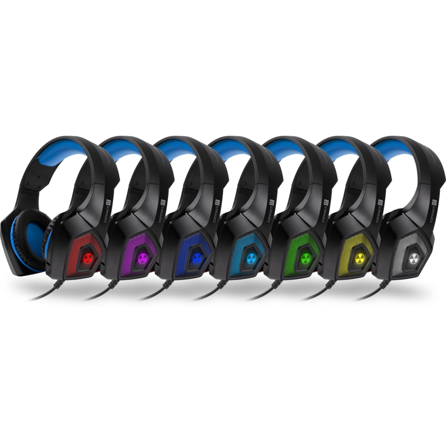 CONNECT IT CHP-5500-BL - LED Bedrade gaming-koptelefoons met een microfoon zwart/blauw