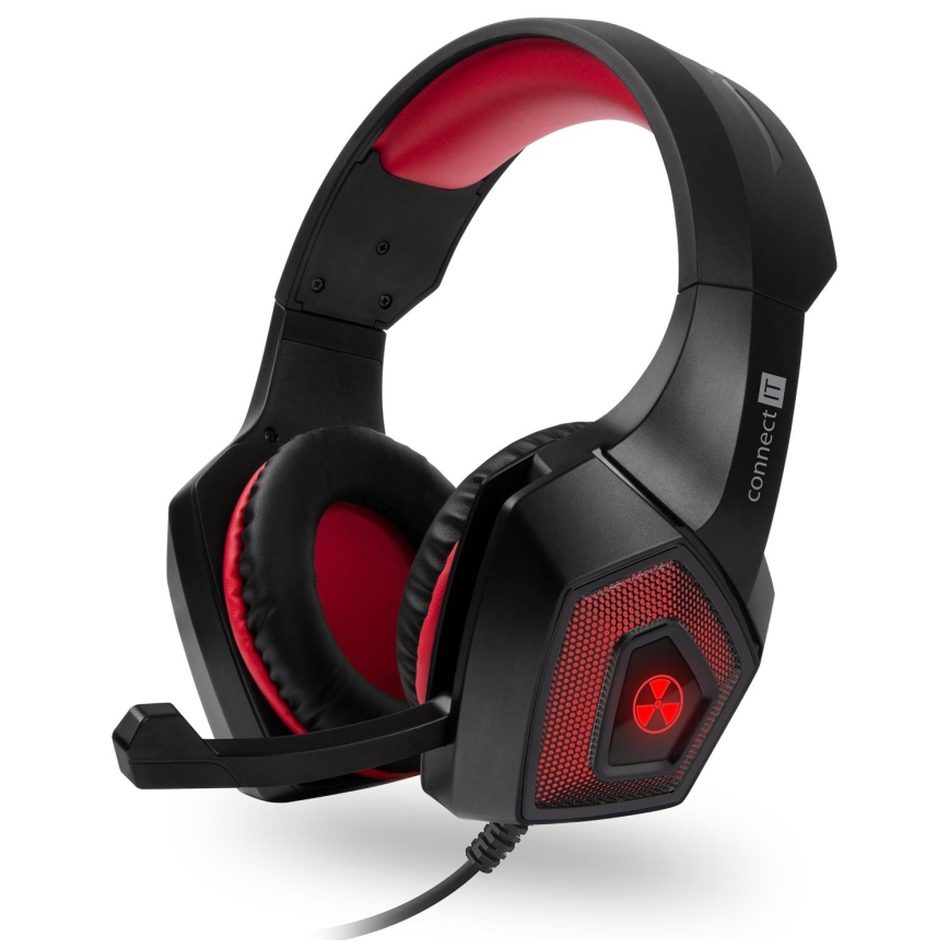 CONNECT IT CHP-5500-RD - LED Bedrade gaming-koptelefoons met een microfoon zwart/rood