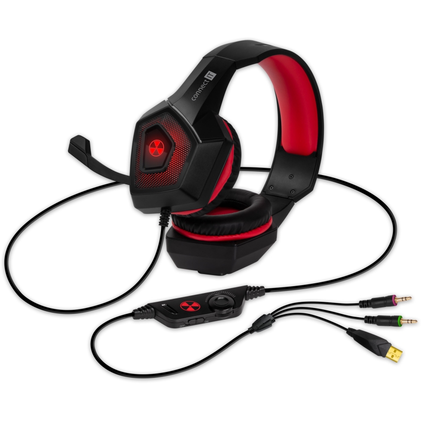CONNECT IT CHP-5500-RD - LED Bedrade gaming-koptelefoons met een microfoon zwart/rood