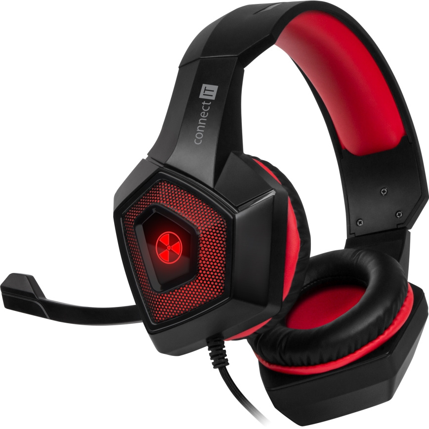 CONNECT IT CHP-5500-RD - LED Bedrade gaming-koptelefoons met een microfoon zwart/rood