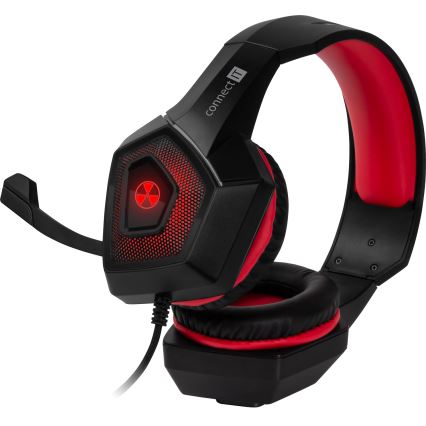 CONNECT IT CHP-5500-RD - LED Bedrade gaming-koptelefoons met een microfoon zwart/rood