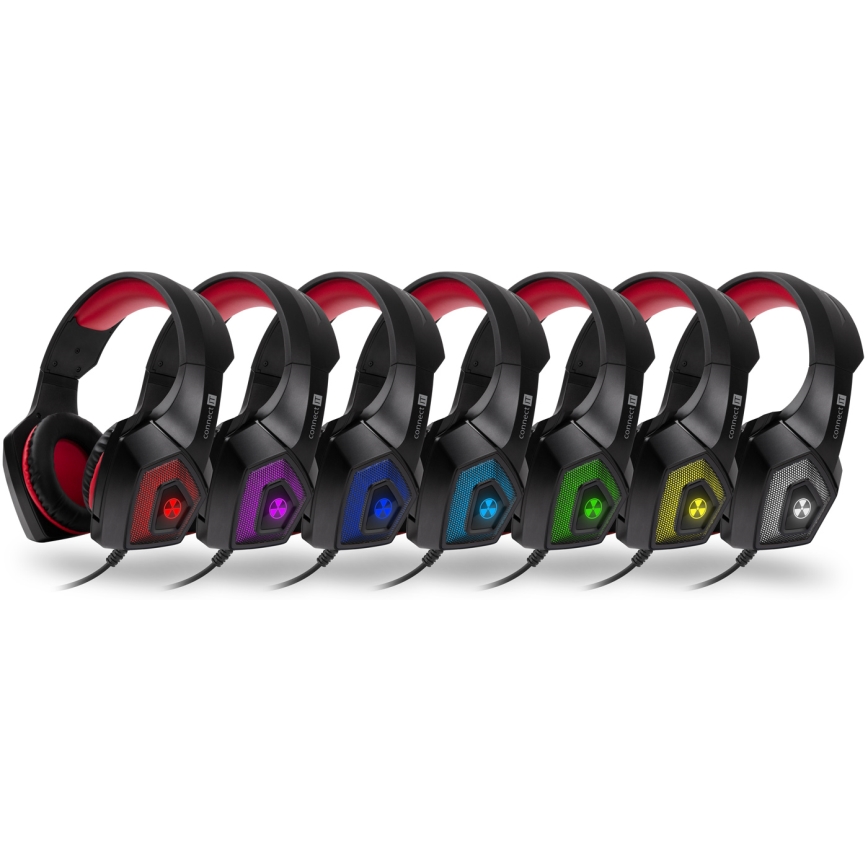 CONNECT IT CHP-5500-RD - LED Bedrade gaming-koptelefoons met een microfoon zwart/rood