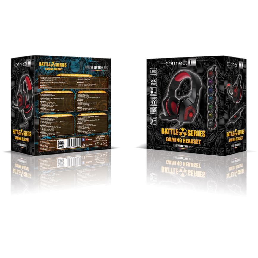 CONNECT IT CHP-5500-RD - LED Bedrade gaming-koptelefoons met een microfoon zwart/rood
