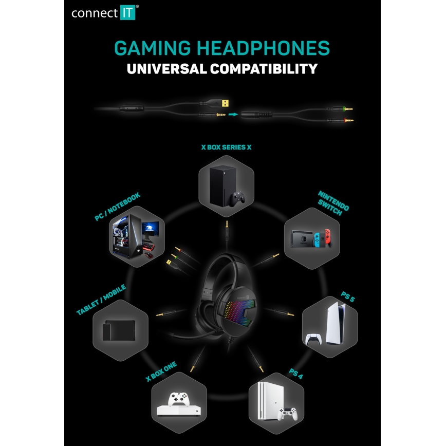 CONNECT IT CHP-5600-BK - LED RGB Bedrade gaming-koptelefoons met een microfoon zwart
