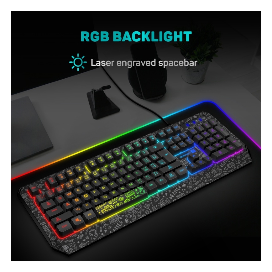 CONNECT IT CKB-3530-DD - LED RGB Bedraad gamingtoetsenbord met CZ/SK-lokalisatie zwart