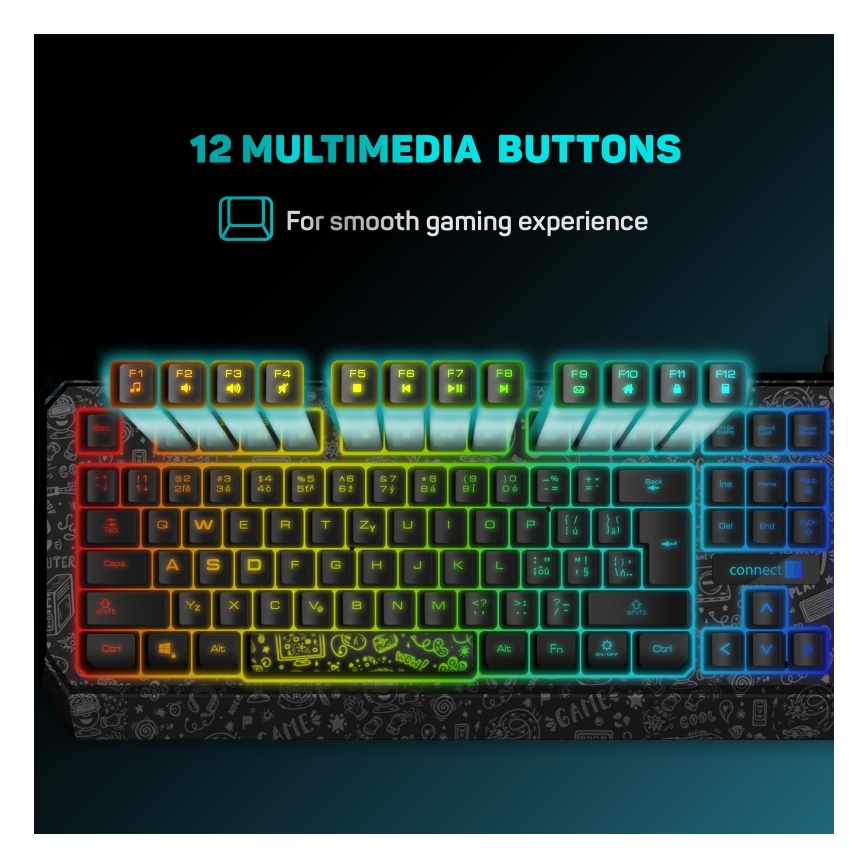 CONNECT IT CKB-3530-DD - LED RGB Bedraad gamingtoetsenbord met CZ/SK-lokalisatie zwart