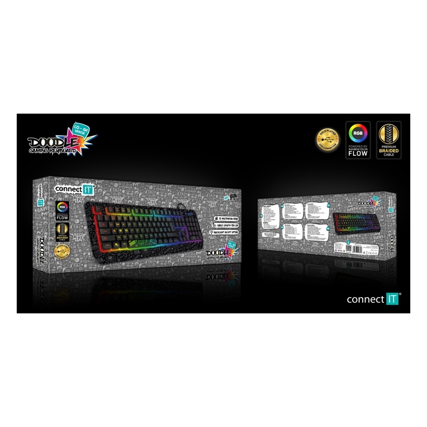 CONNECT IT CKB-3530-DD - LED RGB Bedraad gamingtoetsenbord met CZ/SK-lokalisatie zwart