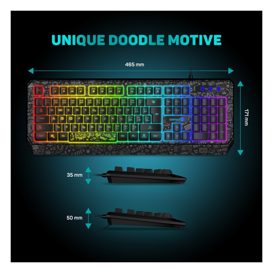 CONNECT IT CKB-3530-DD - LED RGB Bedraad gamingtoetsenbord met CZ/SK-lokalisatie zwart