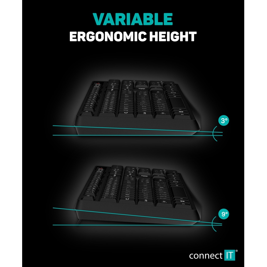 CONNECT IT CKM-4500-CS - Draadloos toetsenbord en muis 1000 DPI met CZ/SK-lokalisatie 1xAAA + 1xAA zwart