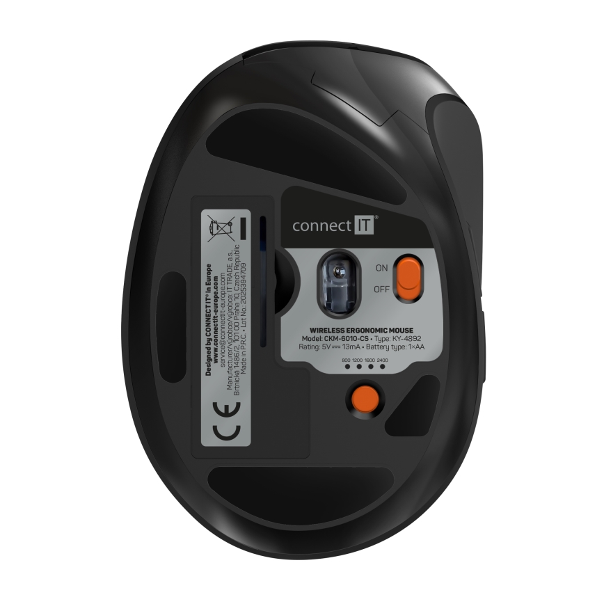 CONNECT IT CKM-6010-CS - Ergonomisch draadloos toetsenbord en muis 800/1200/1600/2400 DPI met CZ/SK-lokalisatie 1xAA + 2xAAA zwart