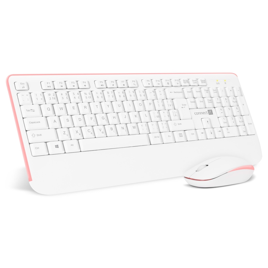 CONNECT IT CKM-7801-CS - Draadloos toetsenbord en muis 1200 DPI met CZ/SK-lokalisatie 1xAAA + 1xAA wit/roze