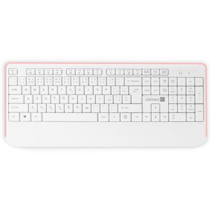 CONNECT IT CKM-7801-CS - Draadloos toetsenbord en muis 1200 DPI met CZ/SK-lokalisatie 1xAAA + 1xAA wit/roze