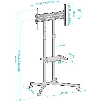 CONNECT IT CMH-9100-BK - Mobiele tv-standaard met plank 37-70” zwart