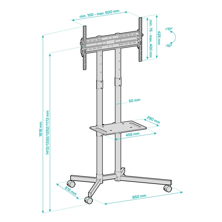 CONNECT IT CMH-9100-BK - Mobiele tv-standaard met plank 37-70” zwart