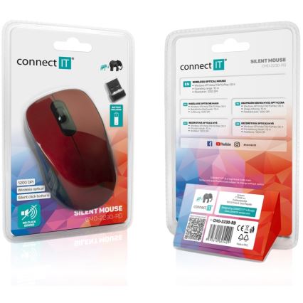 CONNECT IT CMO-2230-RD - Draadloze stille muis MUTE 1200 DPI 1xAA zwart/rood
