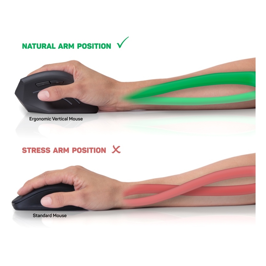 CONNECT IT CMO-2510-BK - Ergonomische draadloze Verti Wireless-muis, 800/1200/1600 DPI, 2xAAA, zwart