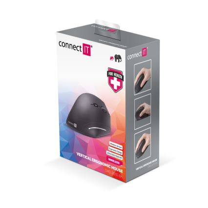 CONNECT IT CMO-2510-BK - Ergonomische draadloze Verti Wireless-muis, 800/1200/1600 DPI, 2xAAA, zwart