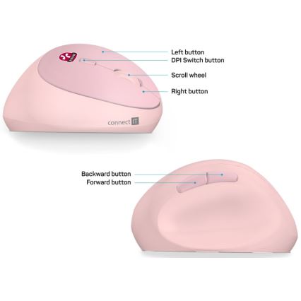 CONNECT IT CMO-2600-PK - Ergonomische draadloze muis 800/1200/1600 DPI 1xAA roze