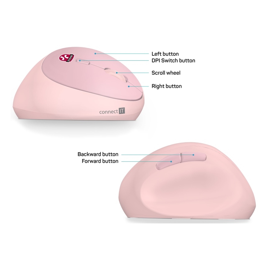 CONNECT IT CMO-2600-PK - Ergonomische draadloze muis 800/1200/1600 DPI 1xAA roze