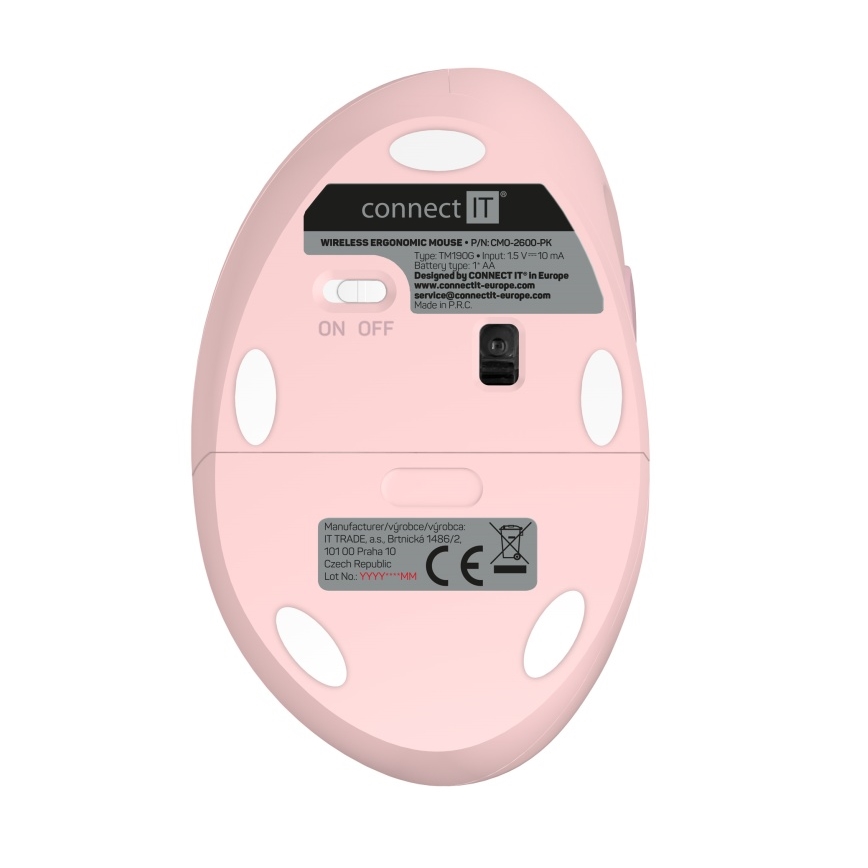 CONNECT IT CMO-2600-PK - Ergonomische draadloze muis 800/1200/1600 DPI 1xAA roze