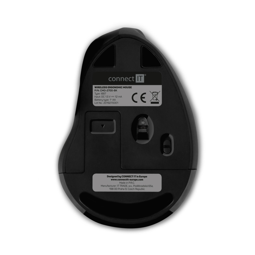 CONNECT IT CMO-2700-BK - Ergonomische draadloze muis 800/1200/1600 DPI 1xAA zwart