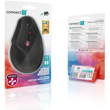 CONNECT IT CMO-2880-BK - Ergonomische draadloze muis Verti TriMode 1000/1600/2400 DPI 2xAAA zwart
