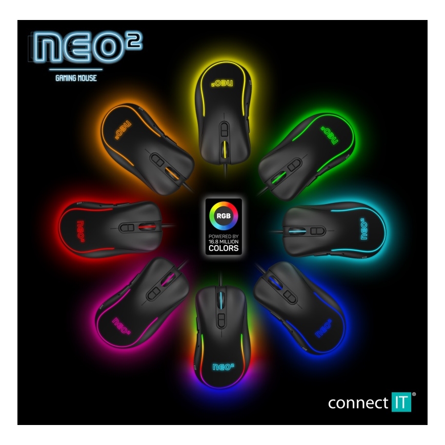 CONNECT IT CMO-3589-BK - LED RGB Bedrade gaming muis 200-7200 DPI zwart