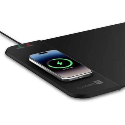 CONNECT IT CMP-2500-LG - Mat voor toetsenbord en muis met Qi draadloos opladen 80x30 cm zwart