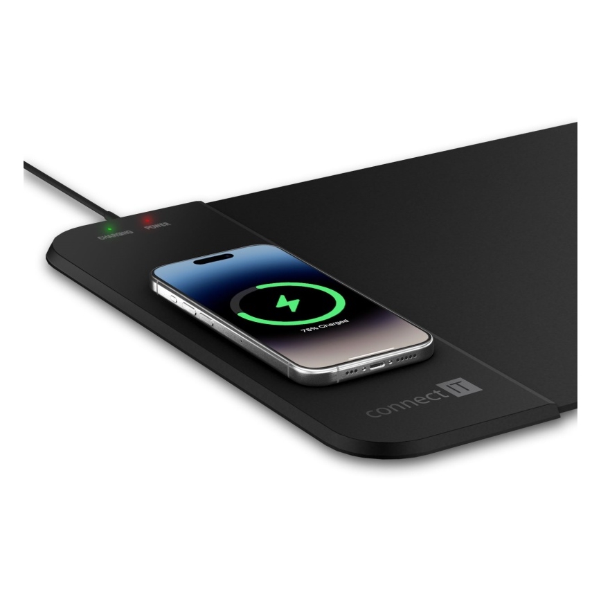 CONNECT IT CMP-2500-LG - Mat voor toetsenbord en muis met Qi draadloos opladen 80x30 cm zwart