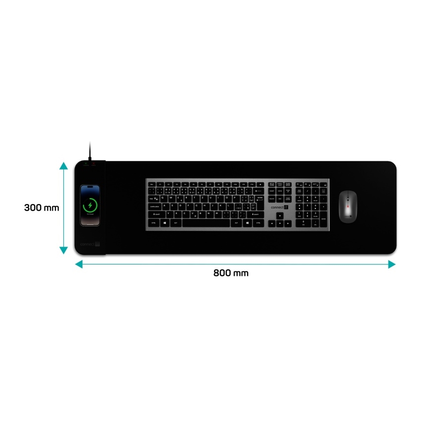 CONNECT IT CMP-2500-LG - Mat voor toetsenbord en muis met Qi draadloos opladen 80x30 cm zwart